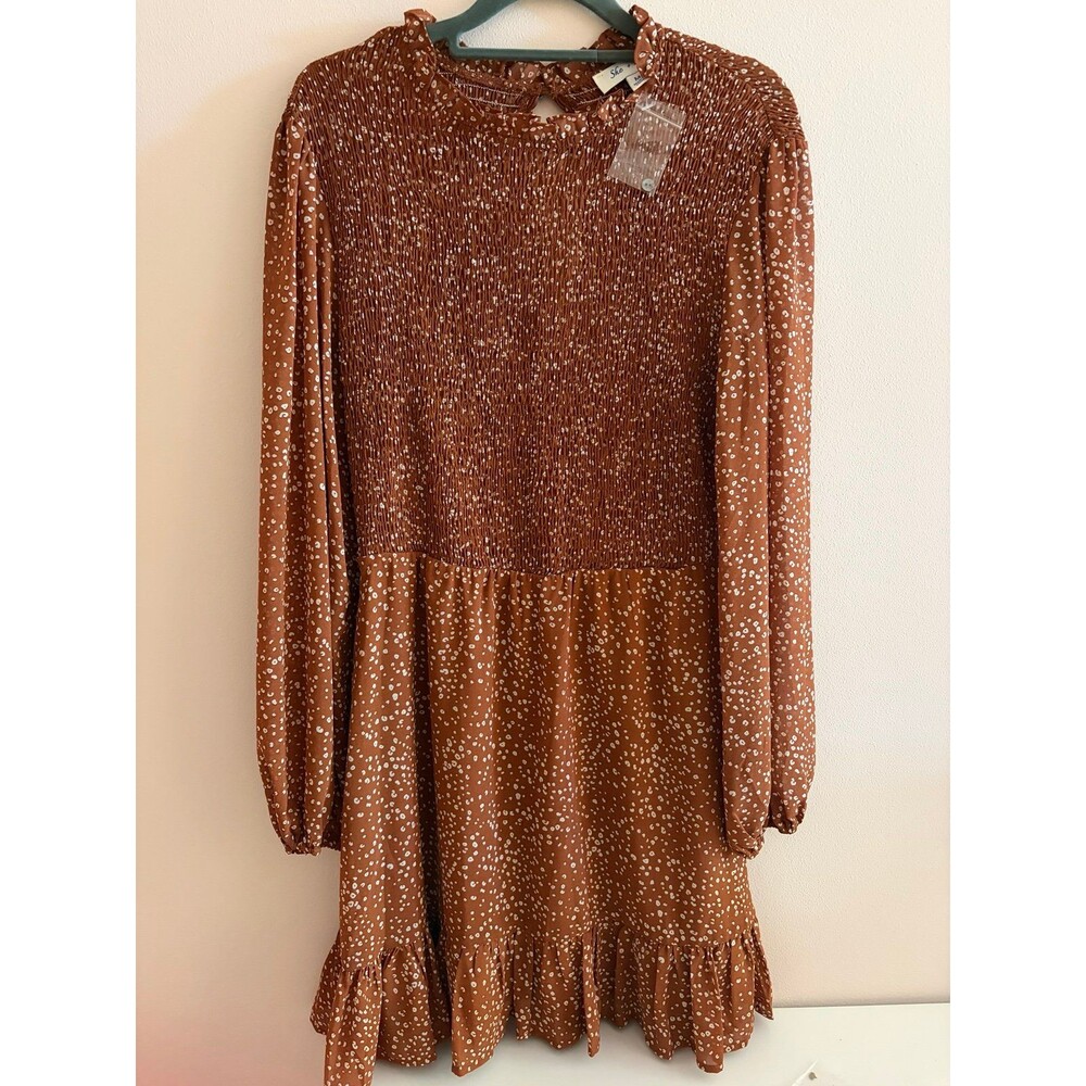 Women's Smocked Long Sleeve Mini Dress